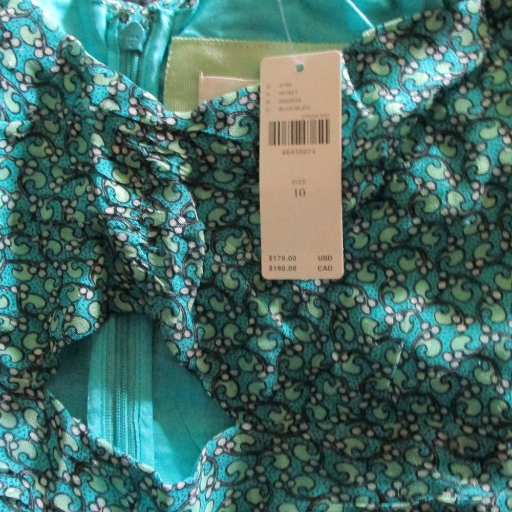 Anthropologie 10 NWT Green Floral Puff Sleeved Cut-Out Midi Dress - Picture 8 of 9